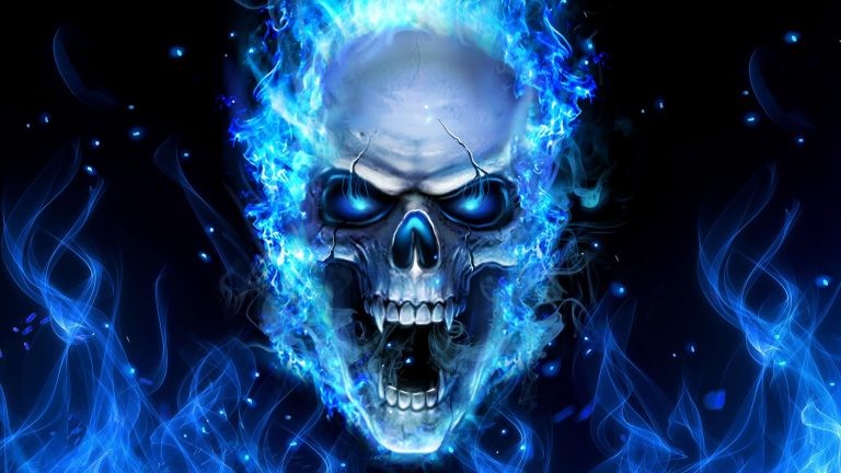 Skull On Blue Fire : HD Wallpapers Download