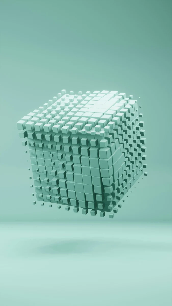 Abstract 3D render of a glowing cube floating in the air with vivid colors for 4K mobile AMOLED wallpaper and desktop backgrounds.