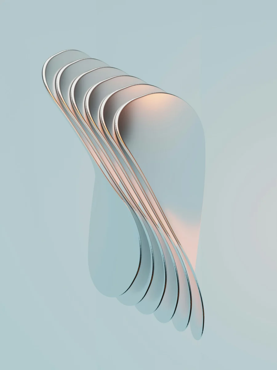 Abstract 3D render of a stack of white plates sitting on top of NPJF9 in ultra high definition 4K for mobile and desktop AMOLED screens