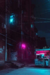Cyberpunk Neon Store AMOLED 4K Wallpaper