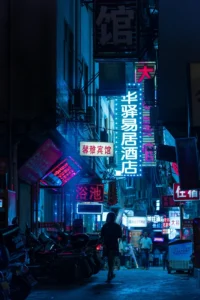 Neon Cyberpunk Street 4K AMOLED Wallpaper