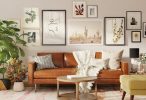 brown wooden framed white padded armchair home design