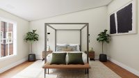 brown wooden framed white padded bed home design
