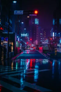 Tokyo Wet Street Neon Nights 4K AMOLED Wallpaper