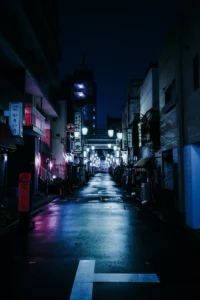 Tokyo Neon Empty Street 4K AMOLED Wallpaper